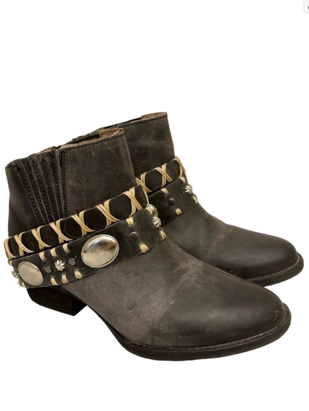 Circle G 6.5 Harness Western Women’s Booties Ankle Boots Gray Leather Boho
